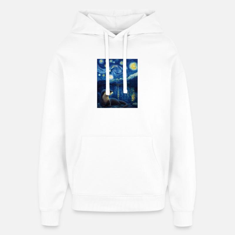 Loutre Van Gogh - Sweat à capuche unisexe Stanley/Stella Oversized - blanc