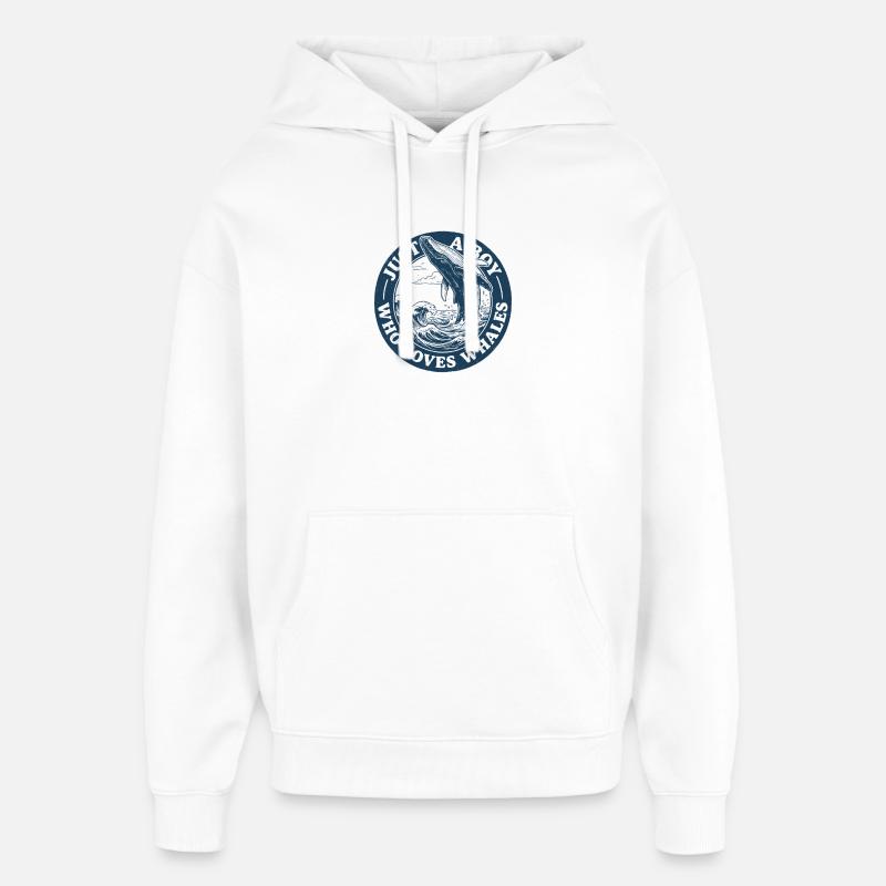 Garçon aime l’emblème des baleines - Sweat à capuche unisexe Stanley/Stella Oversized - blanc