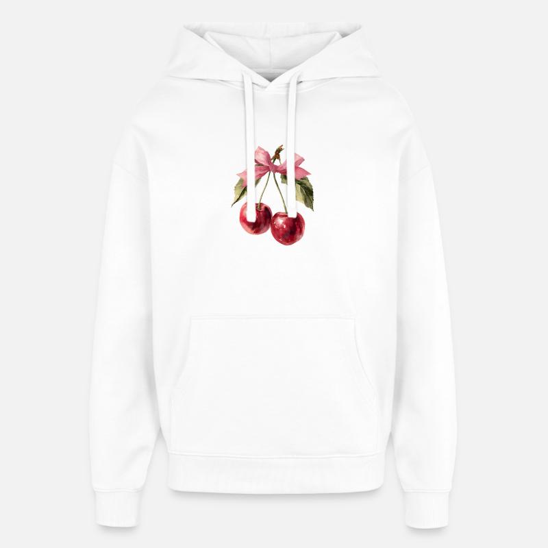 Cerises avec ruban | Saint-Valentin - Amour - Sweat à capuche unisexe Stanley/Stella Oversized - blanc
