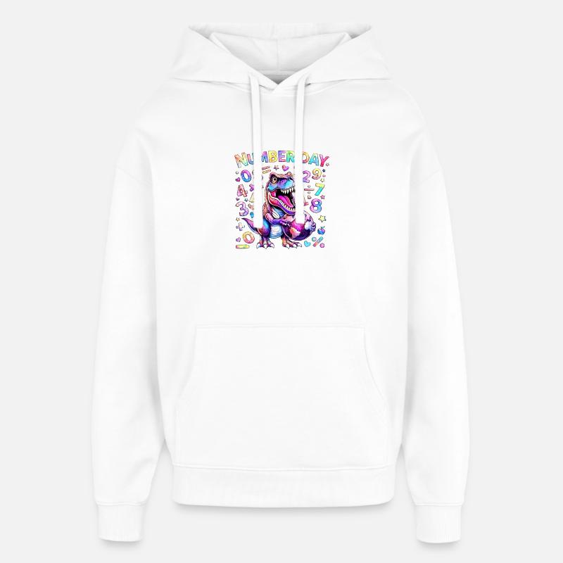Jour des Numéros Dino Arc-en-ciel - Sweat à capuche unisexe Stanley/Stella Oversized - blanc