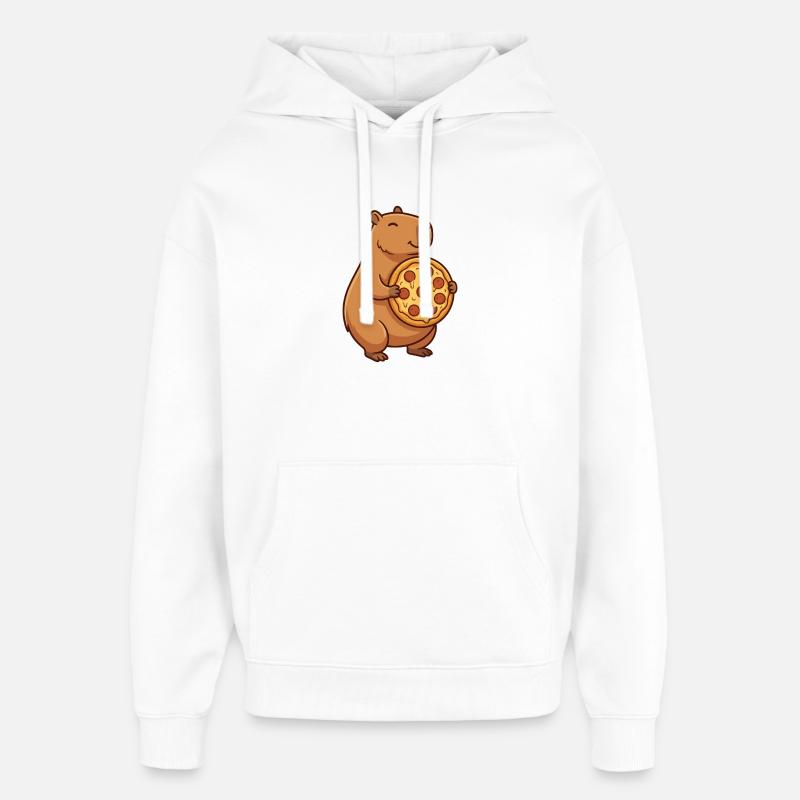 Capybara avec pizza - Sweat à capuche unisexe Stanley/Stella Oversized - blanc