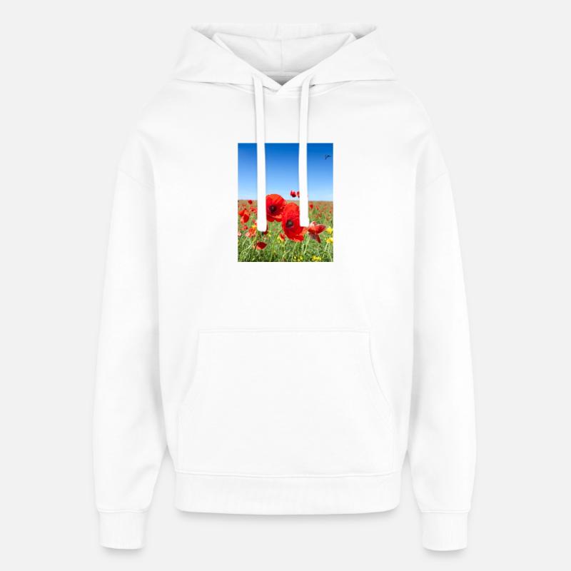 Les coquelicots dans le champ bleu - Sweat à capuche unisexe Stanley/Stella Oversized - blanc