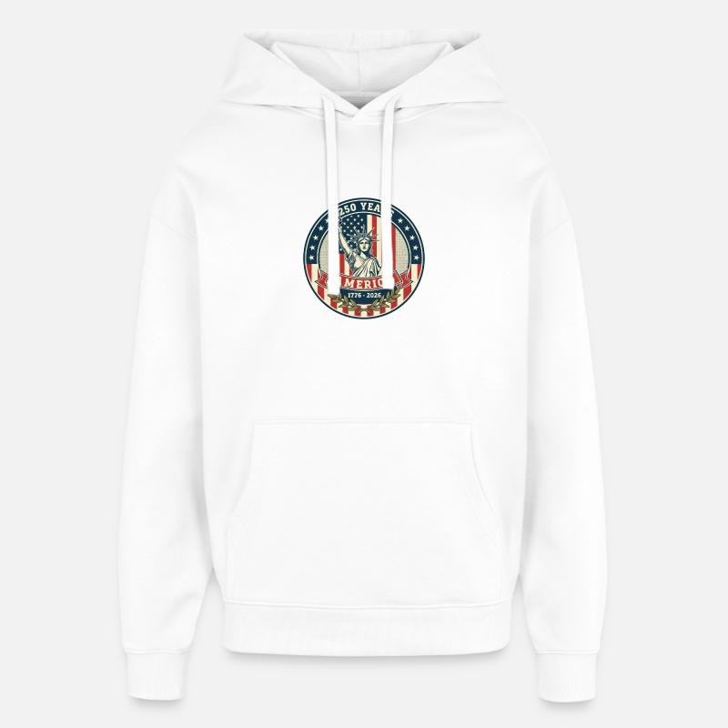 Conception du badge Liberty 250 Years - Sweat à capuche unisexe Stanley/Stella Oversized - blanc