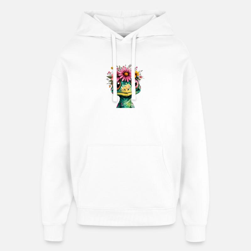Illustration de grenouille couronne fleurie - Sweat à capuche unisexe Stanley/Stella Oversized - blanc