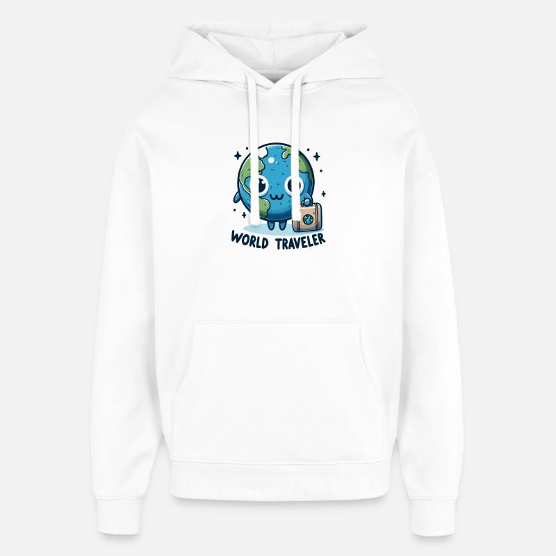 Dessin animé Globe Adventure - Sweat à capuche unisexe Stanley/Stella Oversized - blanc