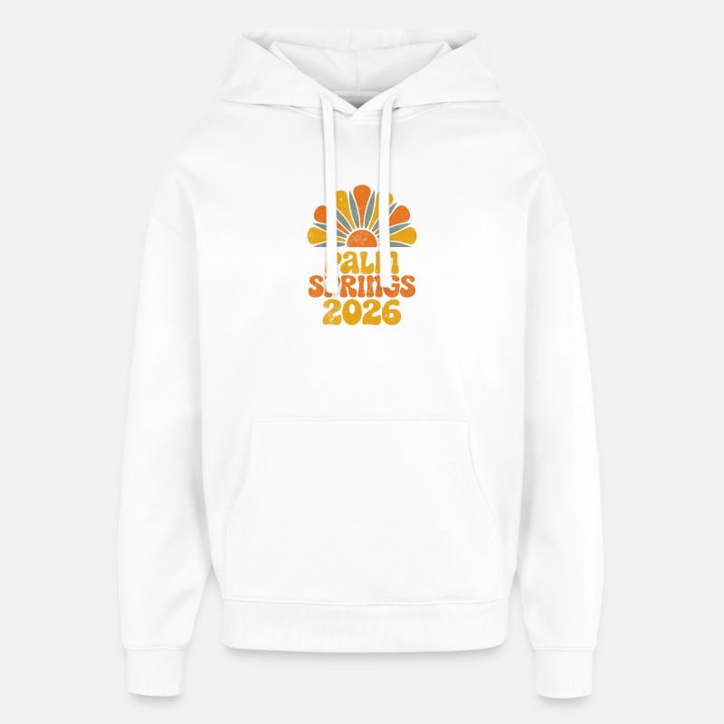 Palm Springs 2026 Rétro Sunburst - Sweat à capuche unisexe Stanley/Stella Oversized - blanc