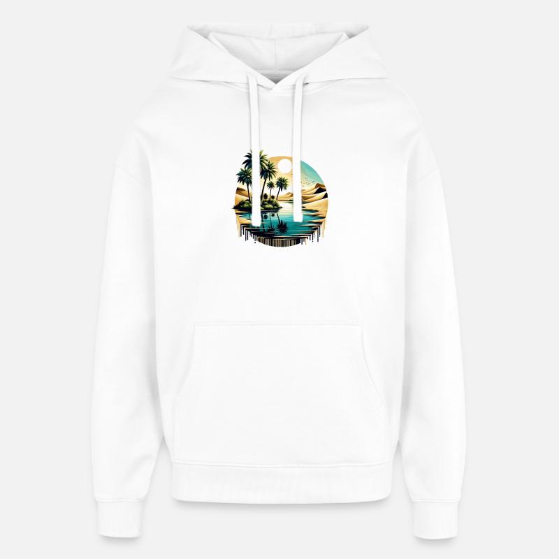 Desert Palm Tree at Ocean Circle - Oversized Unisex Hoodie by Stanley/Stella - white