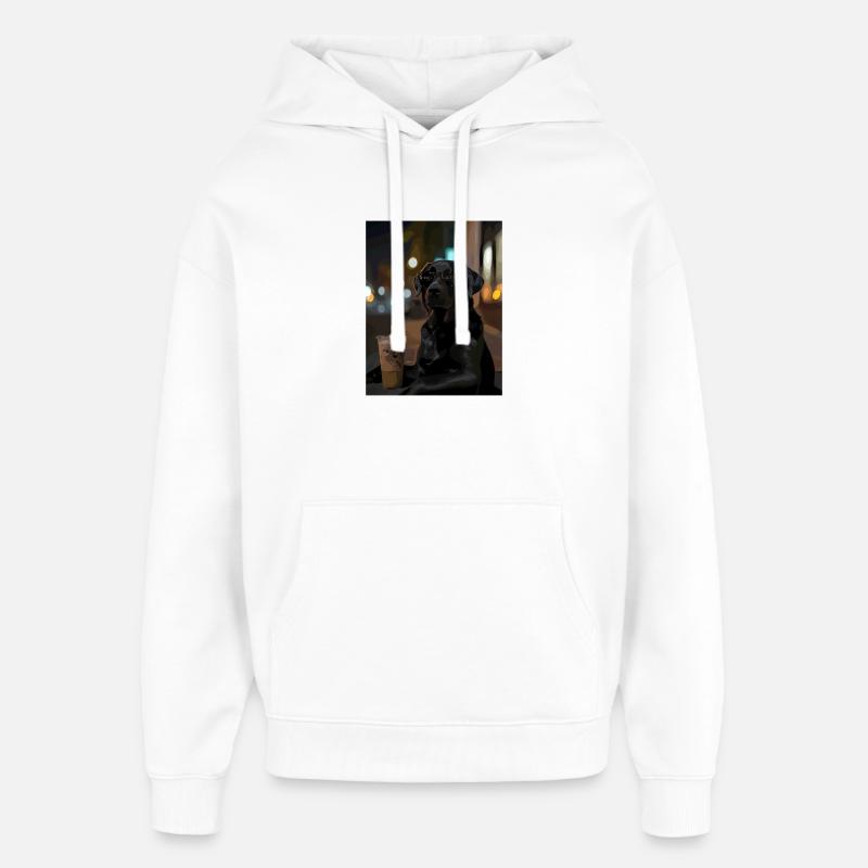 Chien errant nocturne avec café - Sweat à capuche unisexe Stanley/Stella Oversized - blanc