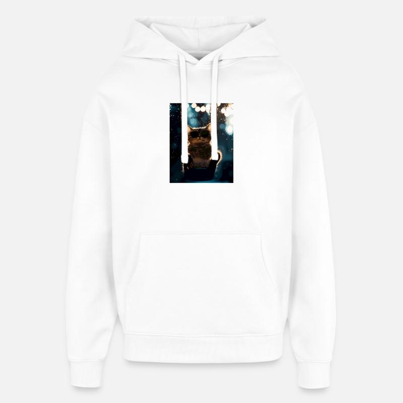 Balançoire de chat sous la veilleuse - Sweat à capuche unisexe Stanley/Stella Oversized - blanc