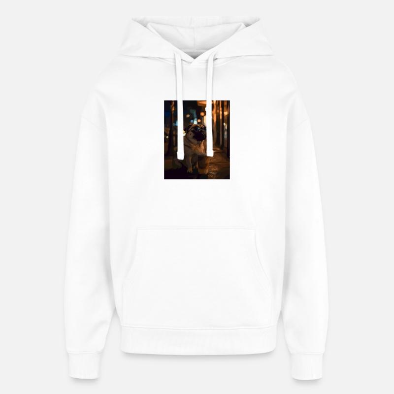 Mops mit Sonnenbrille und Eiskaffee - Oversized Unisex Hoodie von Stanley/Stella - Weiß