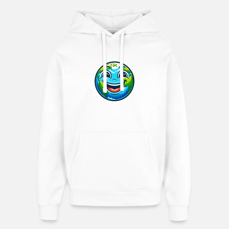 Dessin animé de la Terre Joyeuse - Sweat à capuche unisexe Stanley/Stella Oversized - blanc