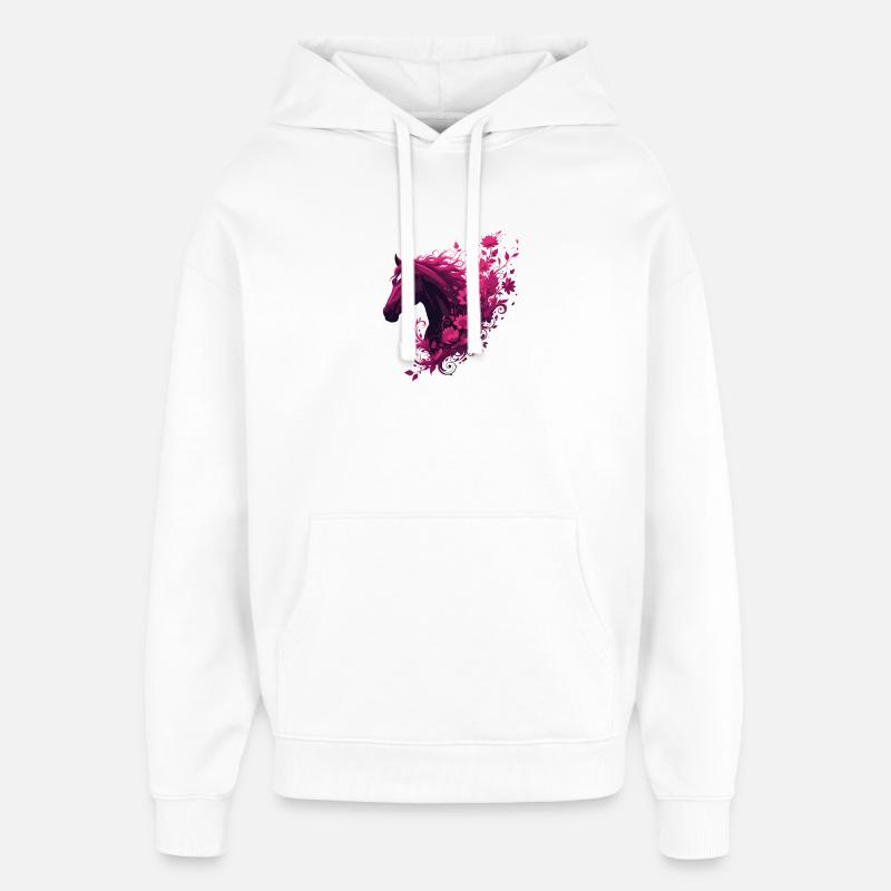 Cheval magenta avec tourbillon de fleurs - Sweat à capuche unisexe Stanley/Stella Oversized - blanc