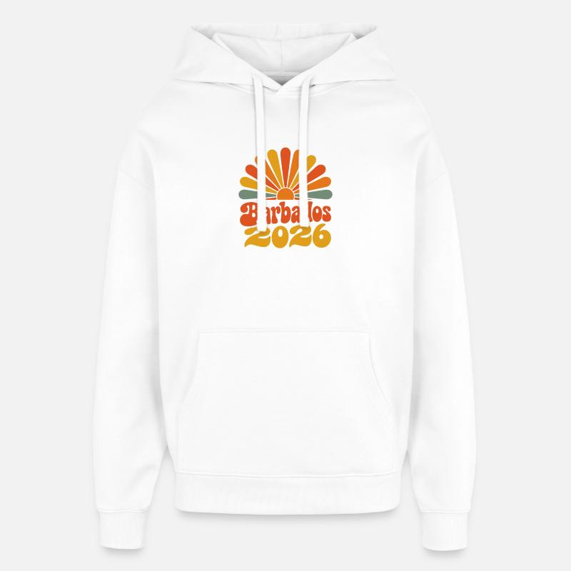 Barbade 2026 Sunburst - Sweat à capuche unisexe Stanley/Stella Oversized - blanc