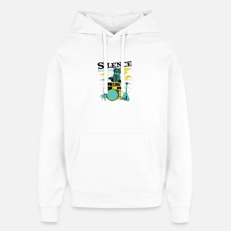 Cat Drummer - Sweat à capuche unisexe Stanley/Stella Oversized - blanc