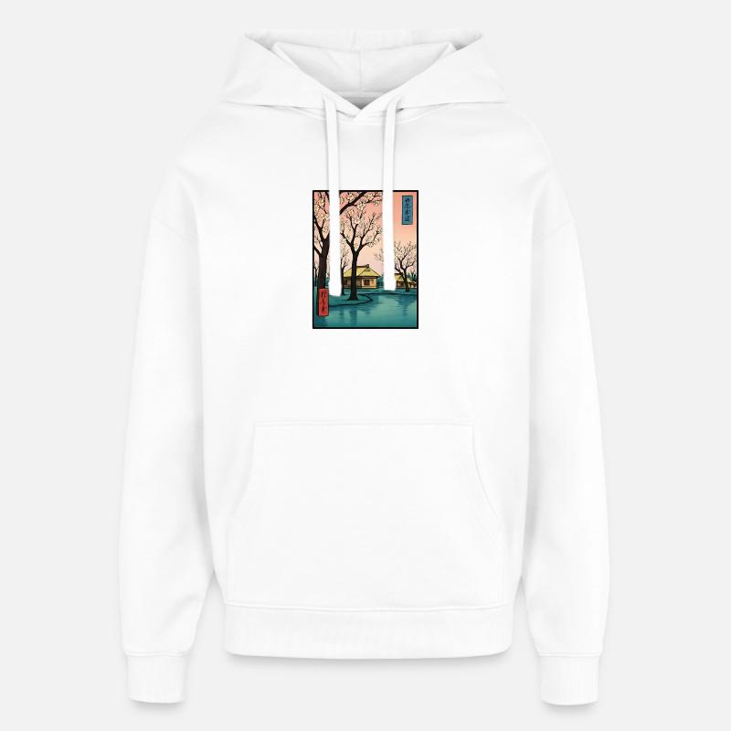 Fleurs traditionnelles de cerisier japonais - Sweat à capuche unisexe Stanley/Stella Oversized - blanc