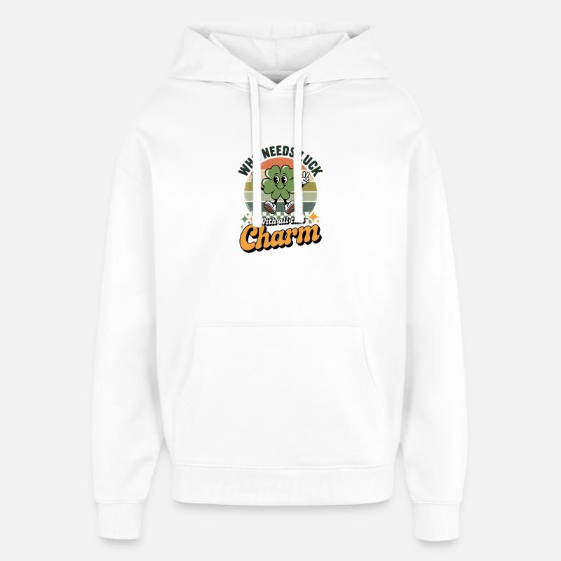 Charme Trèfle Chance Rétro - Sweat à capuche unisexe Stanley/Stella Oversized - blanc
