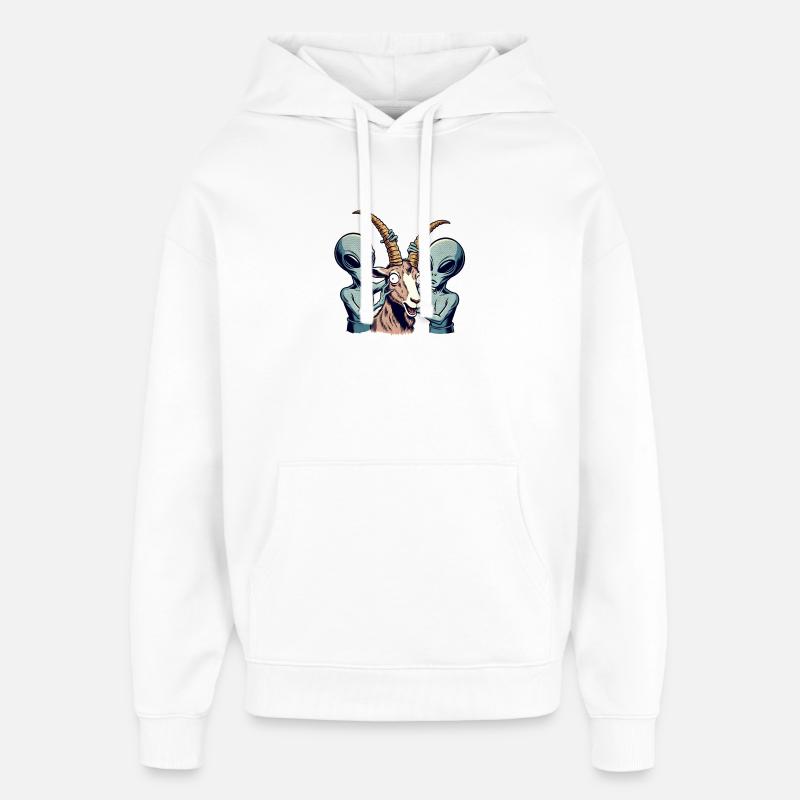 Des extraterrestres examinent une chèvre - Sweat à capuche unisexe Stanley/Stella Oversized - blanc