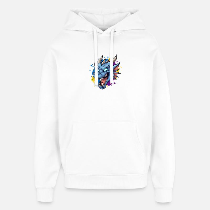 Éclaboussure néon tête de dragon bleue - Sweat à capuche unisexe Stanley/Stella Oversized - blanc