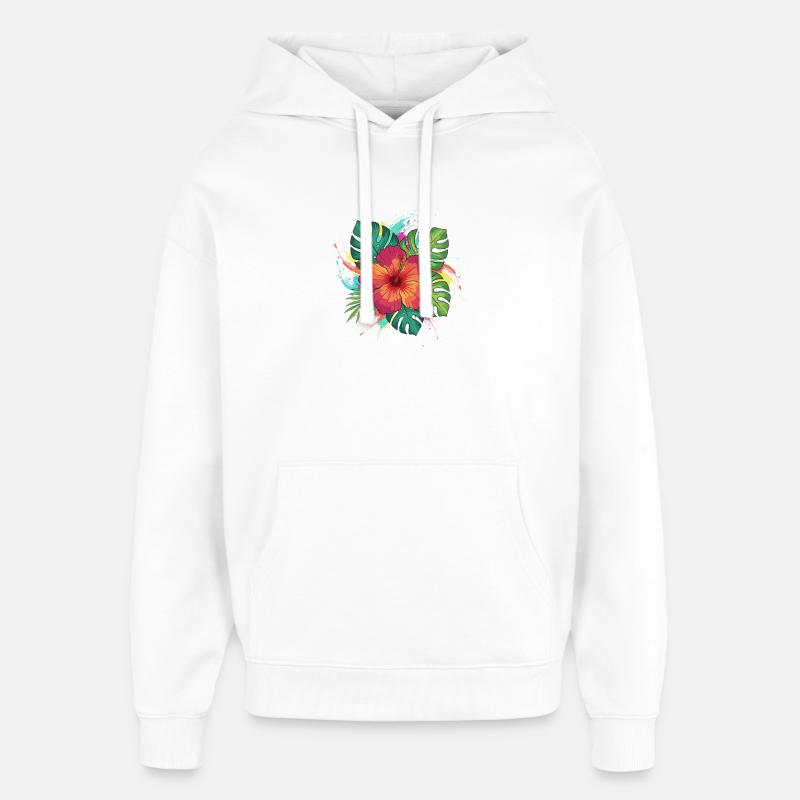 Éclaboussure tropicale d’hibiscus - Sweat à capuche unisexe Stanley/Stella Oversized - blanc