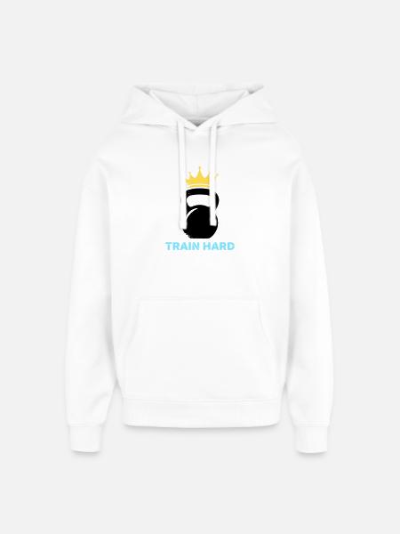 Kettlebell Crown Train Hard - Oversized Unisex Hoodie by Stanley/Stella - white
