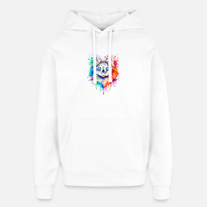 Ragdoll i neon | Pop Art-kattekunst - Stanley/Stella Oversized Hettegenser unisex - hvit