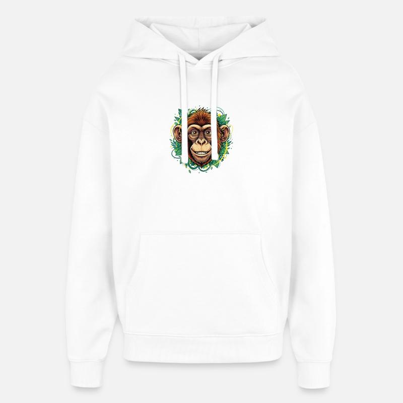 Tropical Monkey Head with Leaf Wreath - Oversized Unisex Hoodie by Stanley/Stella - white