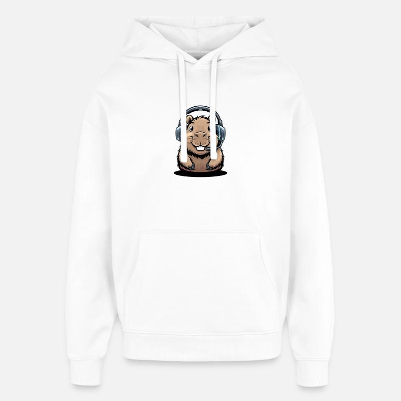 Joueur Capybara avec casque Jeu drôle - Sweat à capuche unisexe Stanley/Stella Oversized - blanc
