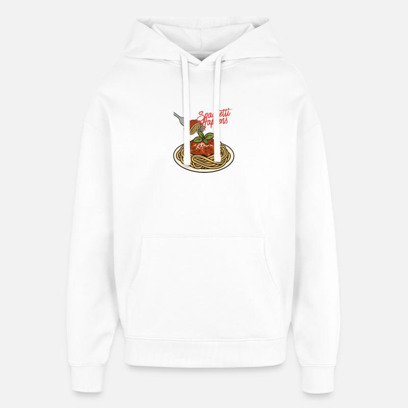 Les spaghettis arrivent - Sweat à capuche unisexe Stanley/Stella Oversized - blanc