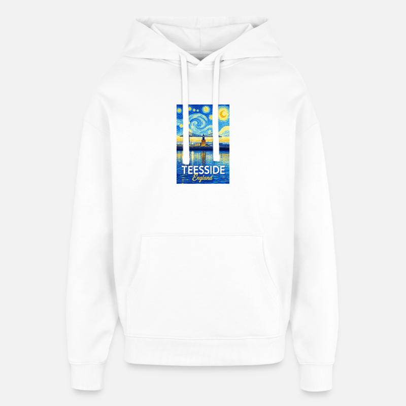 Pont néon de Teesside en Angleterre - Sweat à capuche unisexe Stanley/Stella Oversized - blanc
