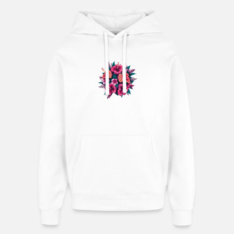 Tropiques floraux de l’hibiscus - Sweat à capuche unisexe Stanley/Stella Oversized - blanc