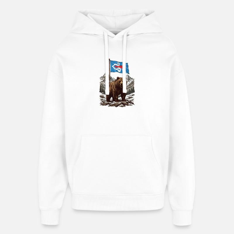 Ours du drapeau aïnou - Sweat à capuche unisexe Stanley/Stella Oversized - blanc