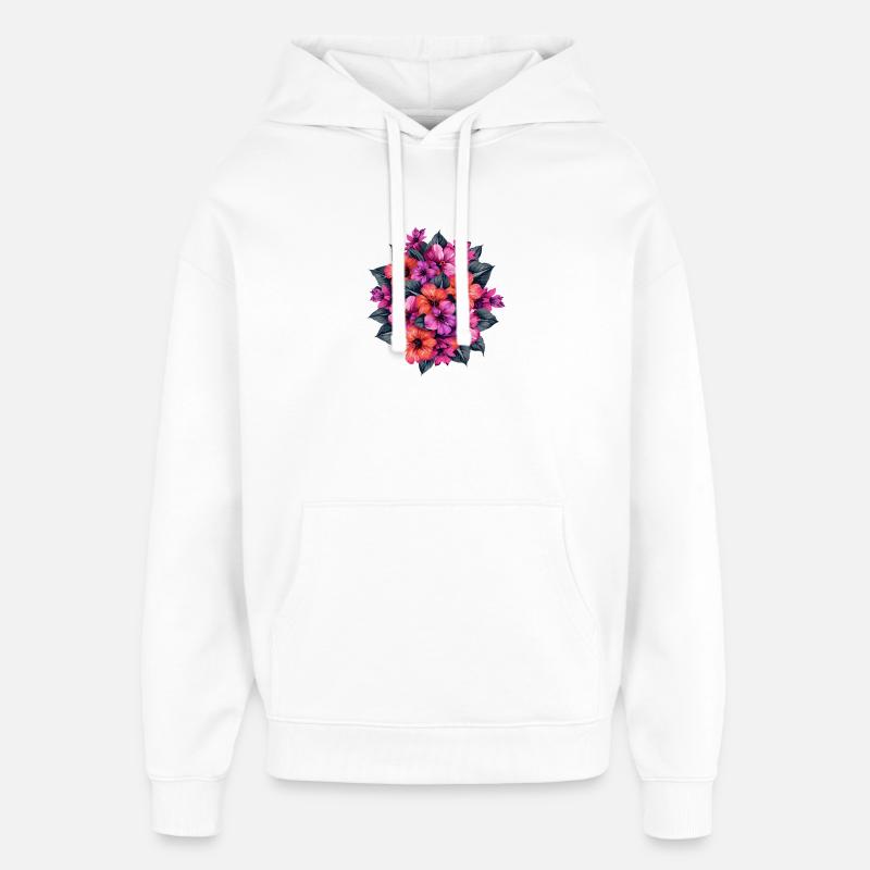 Bouquet d’hibiscus de printemps - Sweat à capuche unisexe Stanley/Stella Oversized - blanc