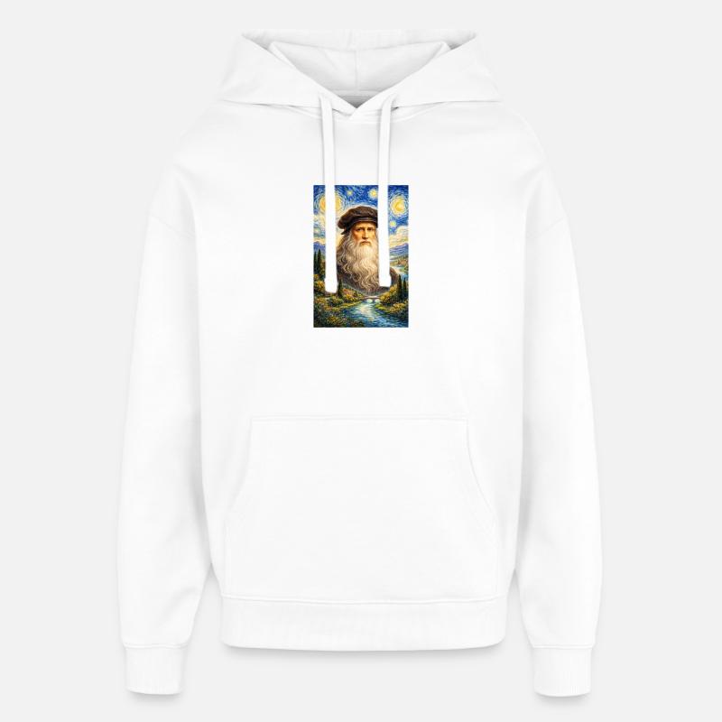Léonard de Vinci, Nuit étoilée - Sweat à capuche unisexe Stanley/Stella Oversized - blanc