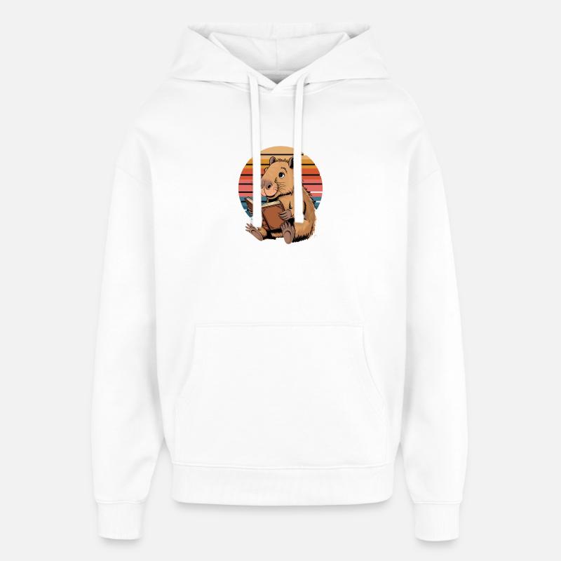 Reading Capybara Retro Sunset for - Oversized Unisex Hoodie by Stanley/Stella - white