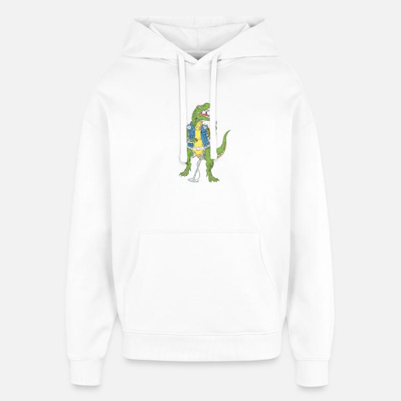 Dino Rock star avec micro - Sweat à capuche unisexe Stanley/Stella Oversized - blanc