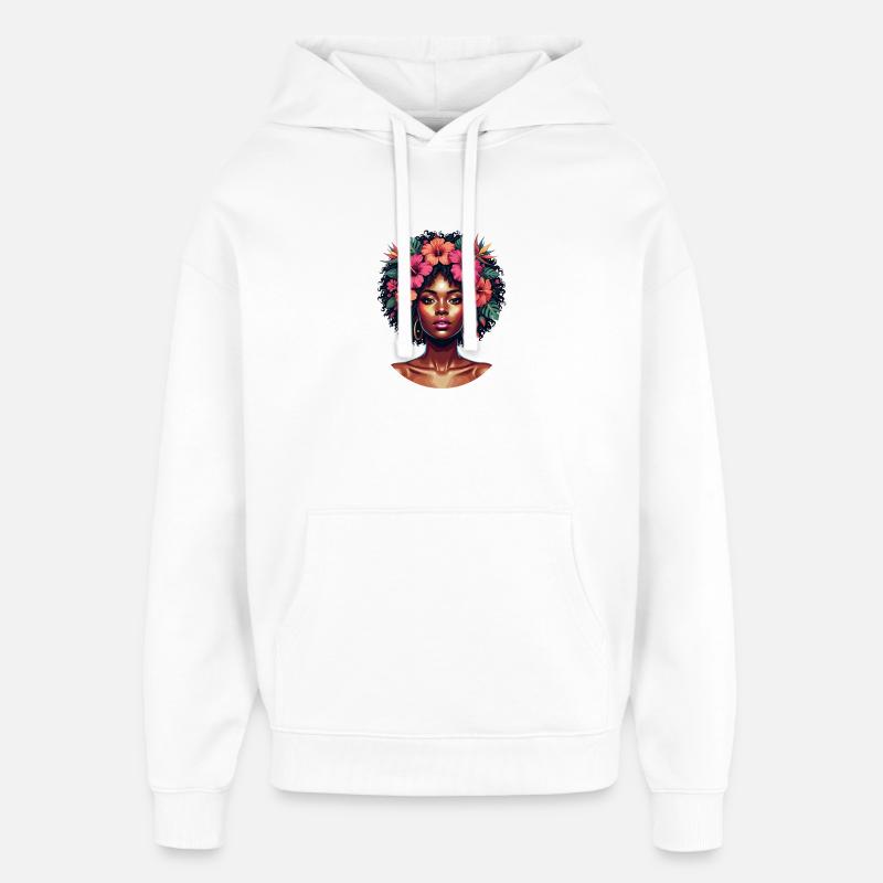 Portrait fleuri de couronne afro - Sweat à capuche unisexe Stanley/Stella Oversized - blanc