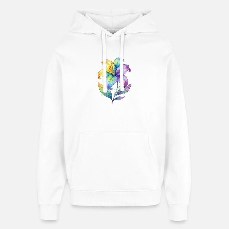 Dipinto ad acquerello con giglio arcobaleno - Stanley/Stella Oversized Felpa con cappuccio unisex - bianco