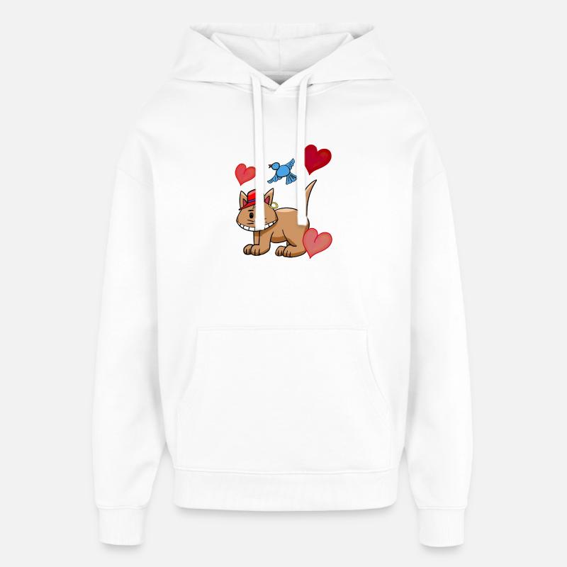 Cœur Chat Chats Oiseaux Enfants - Sweat à capuche unisexe Stanley/Stella Oversized - blanc