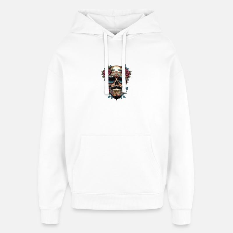 Fleurs de Crâne - Sweat à capuche unisexe Stanley/Stella Oversized - blanc