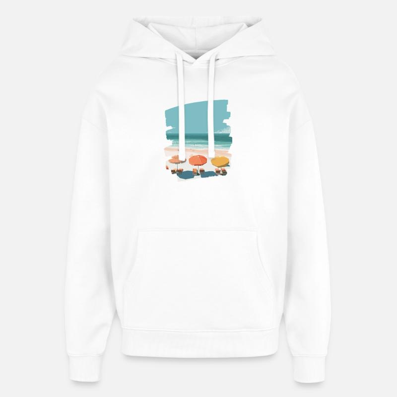 Plage colorée avec parasols - Sweat à capuche unisexe Stanley/Stella Oversized - blanc