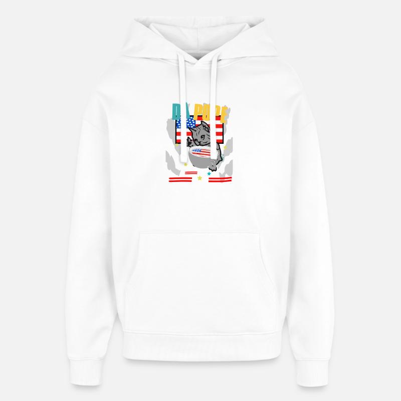 Da pape Cool cat American Flag - Sweat à capuche unisexe Stanley/Stella Oversized - blanc