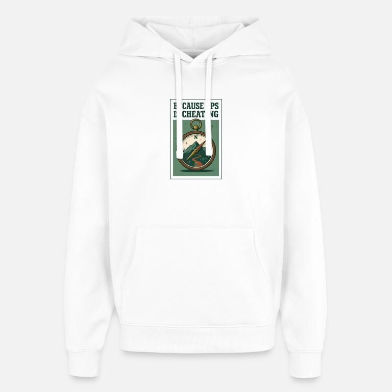 GPS is cheating | Compass Hiking - Oversized Unisex Hoodie by Stanley/Stella - white