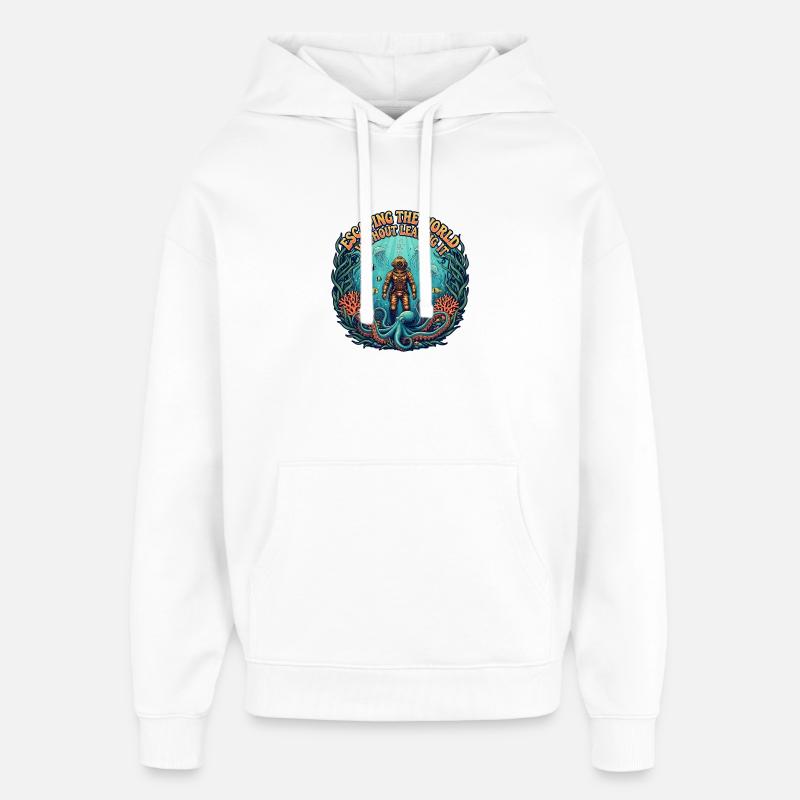 Fuir le monde sous l’eau | Plongée - Sweat à capuche unisexe Stanley/Stella Oversized - blanc