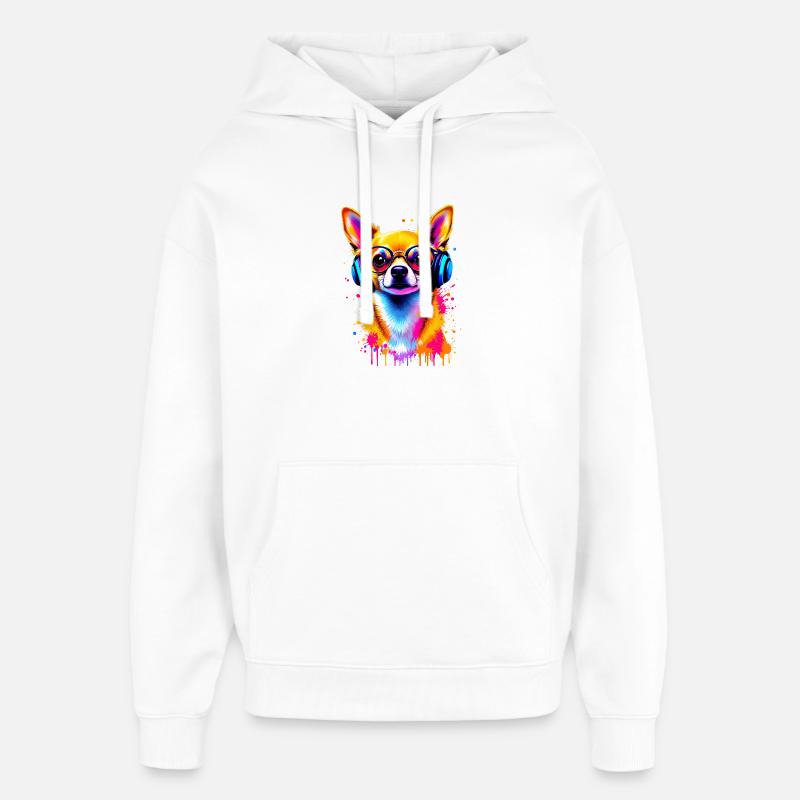 Chien chihuahua avec un casque - Sweat à capuche unisexe Stanley/Stella Oversized - blanc