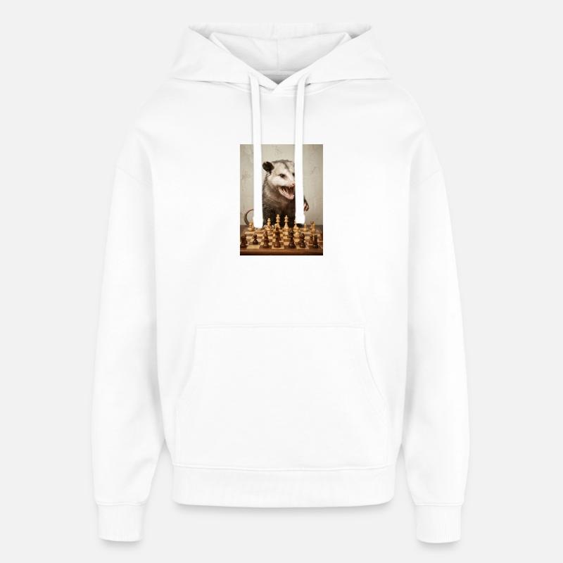 Opossum joue aux échecs - Sweat à capuche unisexe Stanley/Stella Oversized - blanc