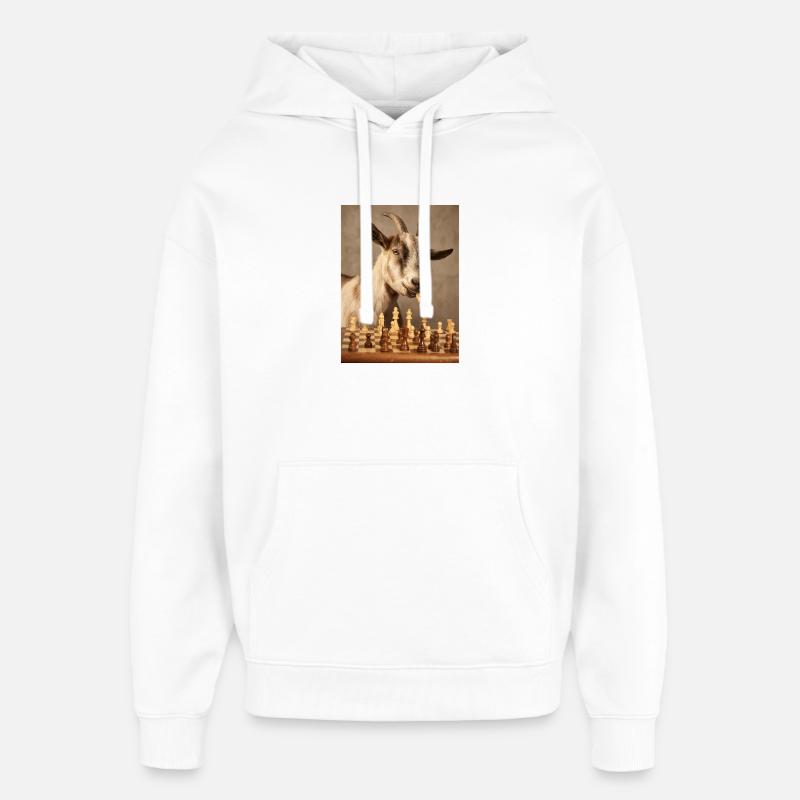 La chèvre jouant aux échecs - Sweat à capuche unisexe Stanley/Stella Oversized - blanc