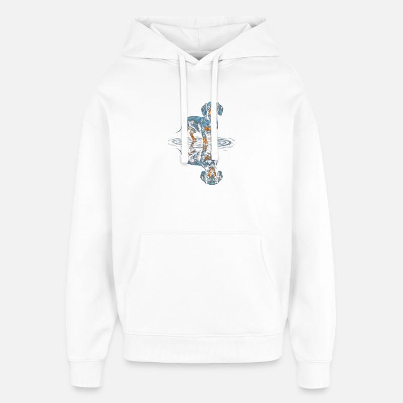 Teckel Water Reflex Bleu-Orange - Sweat à capuche unisexe Stanley/Stella Oversized - blanc