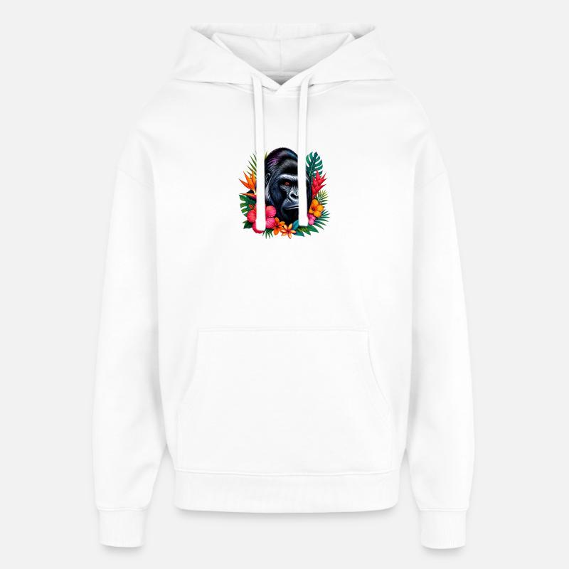Gorille aux fleurs - Sweat à capuche unisexe Stanley/Stella Oversized - blanc