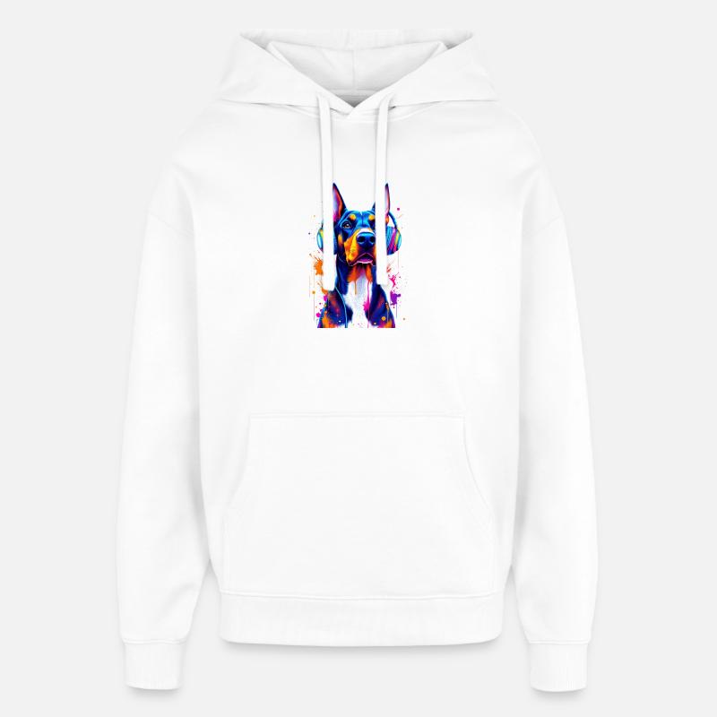 Doberman avec casque - Sweat à capuche unisexe Stanley/Stella Oversized - blanc