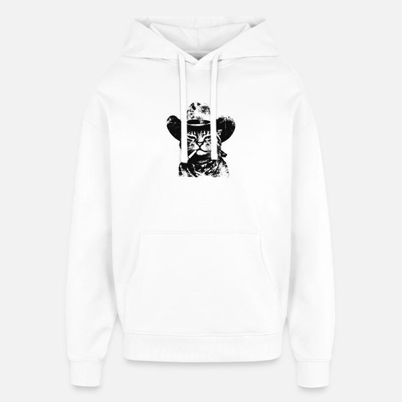 Chat cowboy - Sweat à capuche unisexe Stanley/Stella Oversized - blanc